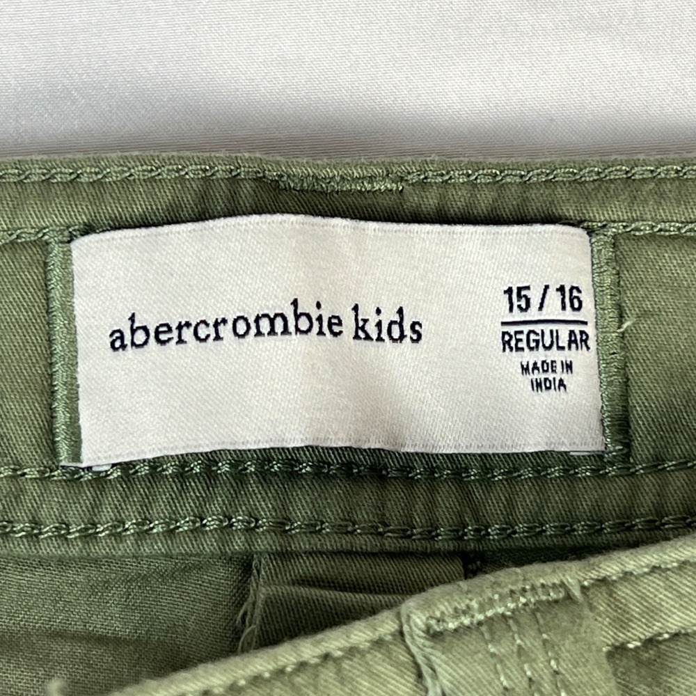 Abercrombie Kids Cargo Pants Kids 15/16 Regular Olive Green Wide Leg Utility New - Picture 4 of 11